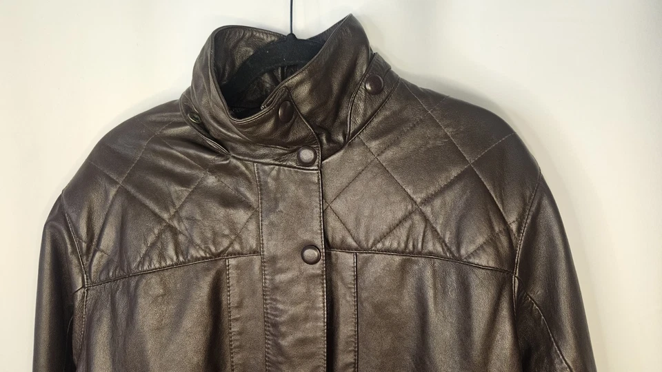 Chaqueta de cuero vintage años 80 para hombre talla XL alta larga abrigo de cuero marrón grande y alto Foto 2 de 4