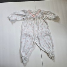 Vintage Floral Baby Sleeper Romper Lace Trim Pink Bow Footed Pajamas