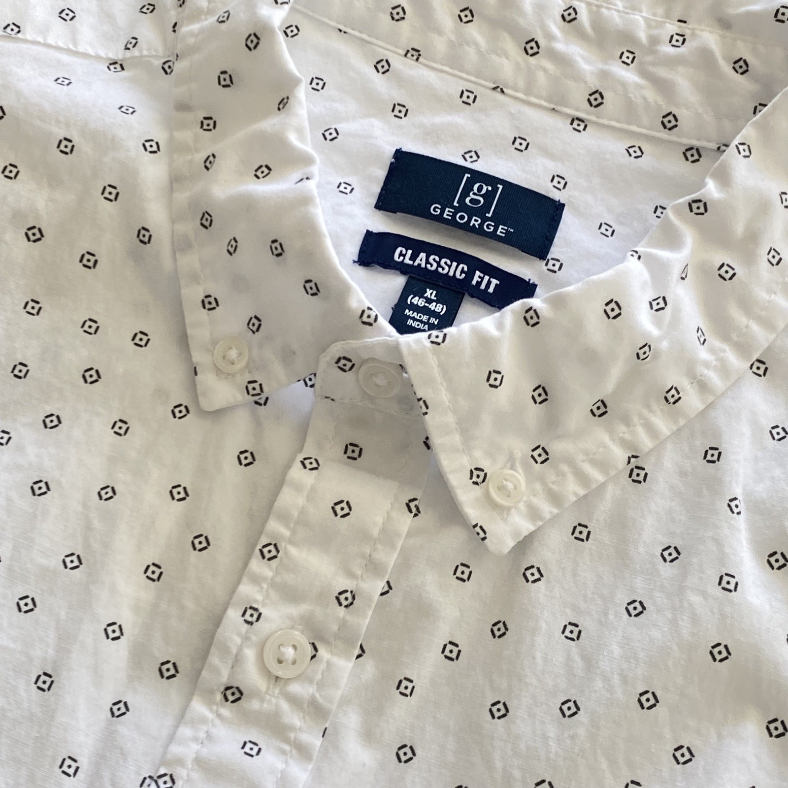 George Button-Up Shirt Short Sleeve White Geometric Men's XL