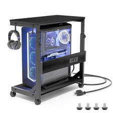 Height Adjustable PC Tower Stand with USB Charging Port Locking Wheels