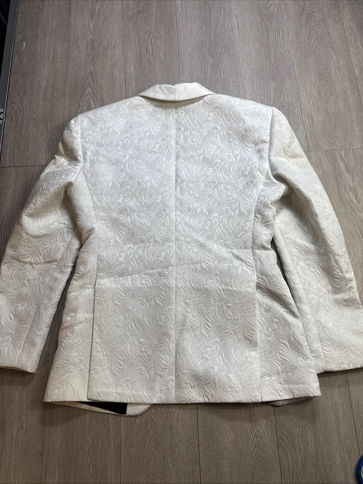 Chaqueta Esmoquin Vintage Para Hombre 38 Blanco Floral Paisley Bordado Esmoquin Blazer Defectos Foto 4 de 4