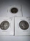 Washington Silver Quarters Lot of 3 Different Dates 1947 D, 1951 - D, 1953 - D