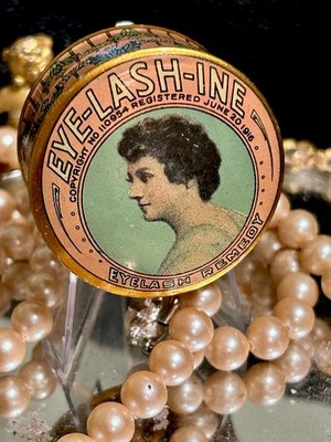 Antique 1916 Eye Lash Ine Eyelash Remedy Tin Art Nouveau Vanity Collectors Box
