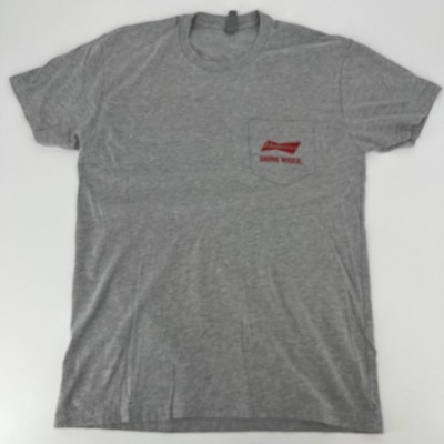 Budweiser Beer T-Shirt - Drink Wiser - Mens Medium Next Level Gray Tee EUC