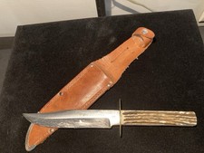 Vintage VOOS Cutlery Original Bowie Knife Stag Handle Solingen Germany w/ Sheath