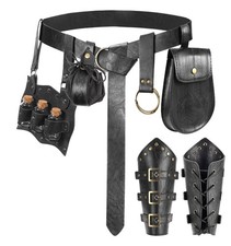 7PCS Renaissance Accessories Men Medieval Faux Leather Belt Viking Accessorie...