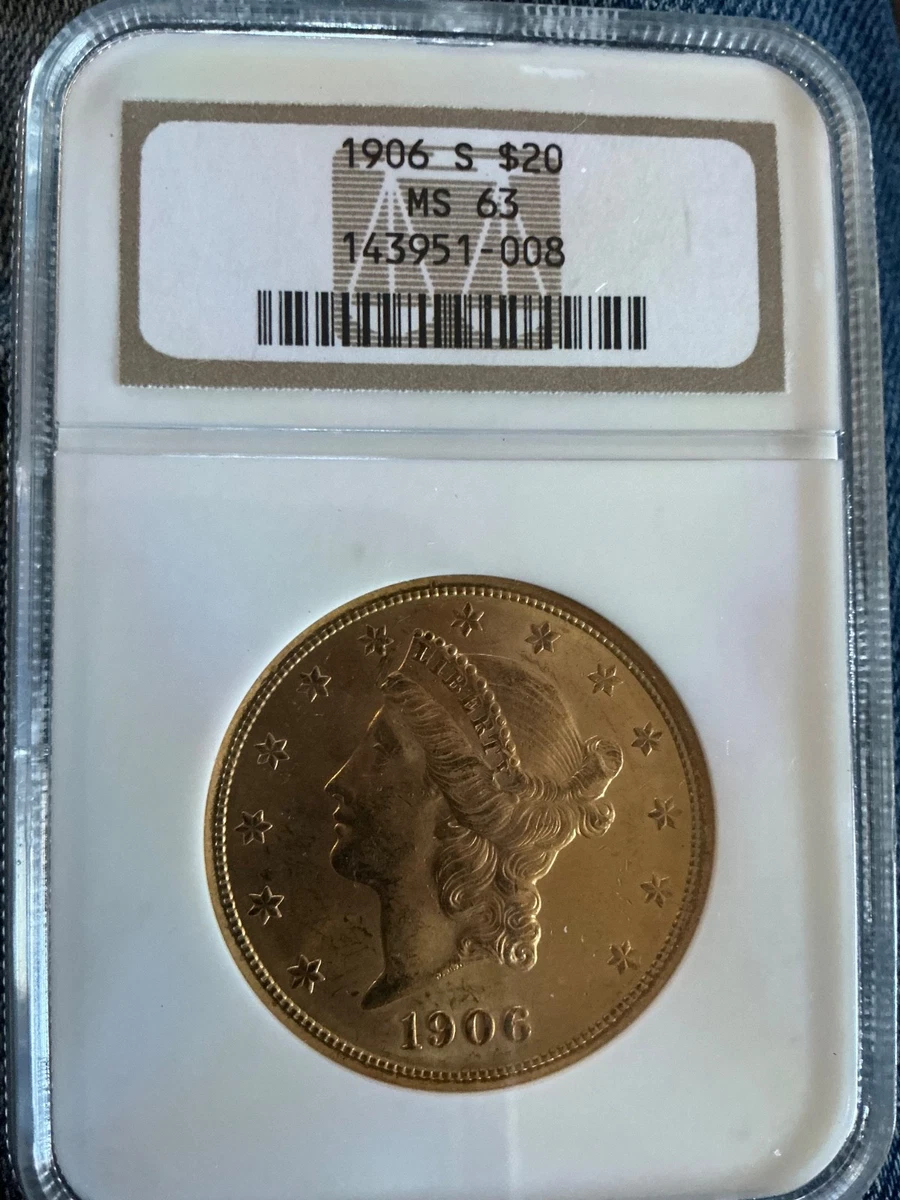 MS 63 Graded 1906 Year Double Eagle $20 US Gold Coins (Pre - 1933