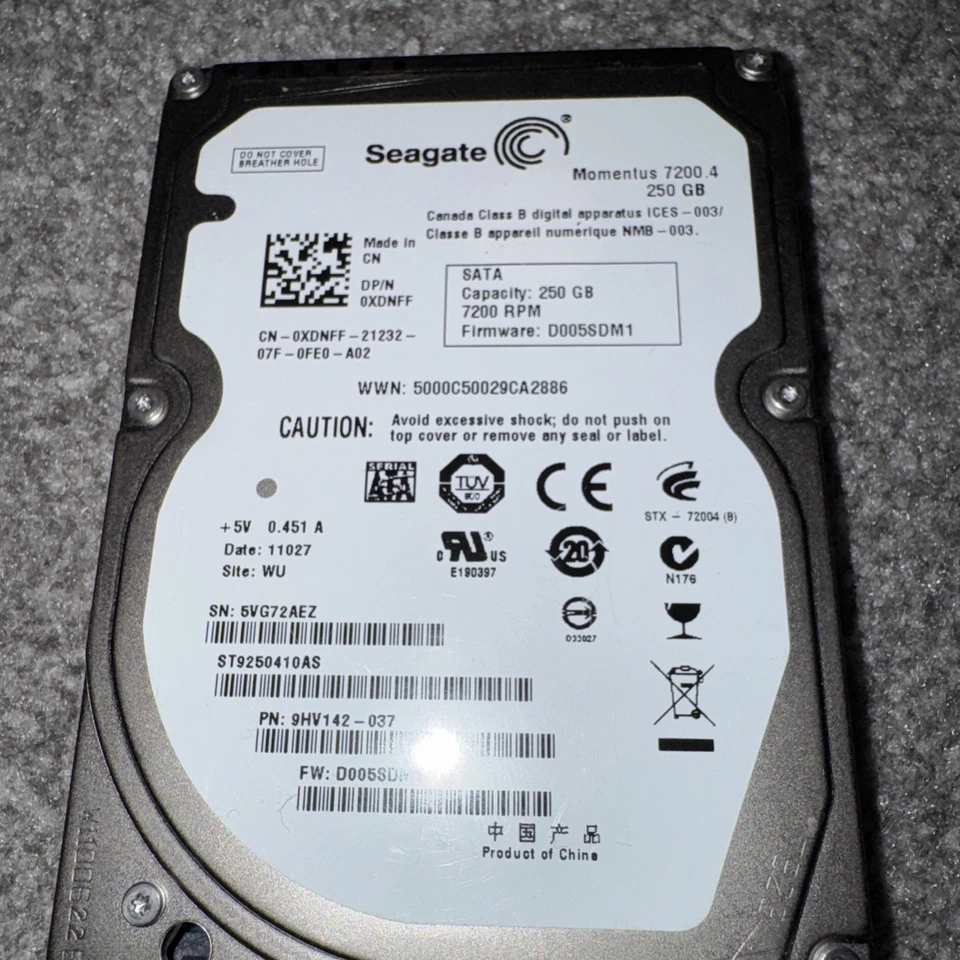 Seagate Sata Momentus 250gb Internal 7200rpm 2.5" (st9250412as) Laptop HDD - Image 2 of 3