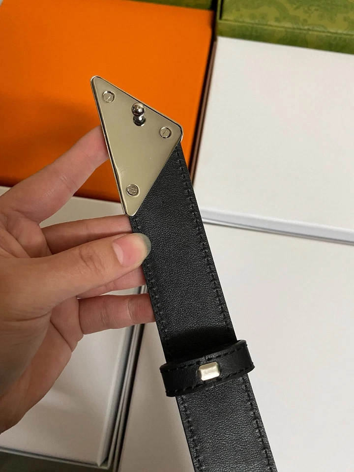 Ремень с пряжкой с логотипом Prada черная кожа металл серебро размер 34/85,3,0 см - Изображение 4 из 4