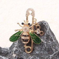 1pc Gold Green Crystal Bee Brooch - Friend Gift, Fits Dresses, Galas & Parties