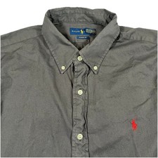 Ralph Lauren Button Down Shirt Gray Red Pony Classic Fit XL