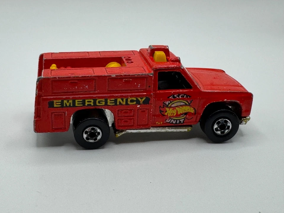 Camión de bomberos Hot Wheels Blackwalls 1974 unidad de rescate fundido a presión 1:64 vintage Foto 3 de 4