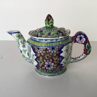 Hand Painted Armenian Ceramic Teapot With  Floral And Geometric Designs Signed