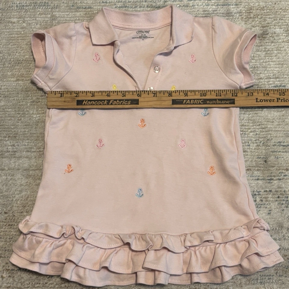 Vestido Bebé Rosa Volantes Cuello 24 Meses Little Me Bordado Anclas Niñas Foto 4 de 4