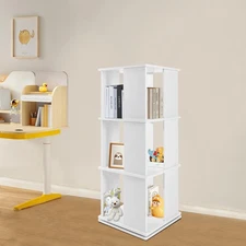 3 Tiers 360° Rotating Bookshelf Display Free Standing Wood Bookcase Storage Rack