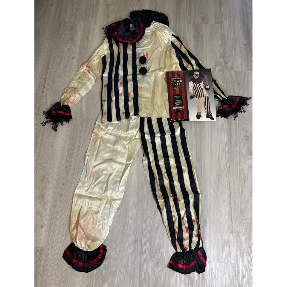 Freakshow Clown Suit Costume Mens Standard Striped Halloween Cosplay Outfit - Image 2 of 4