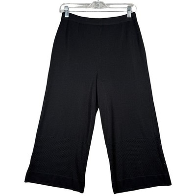 Ming Wang Knit Pants Cropped Wide Leg Black Mesh Detail Womens Small Minimalist