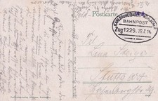 Poczta kolejowa pocztówka pociąg 1229 28.7.16 Karlsruhe Baden Muhlacker Rzesza Niemiecka