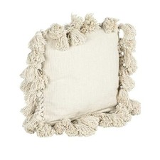 Cotton Slub Pillow with Crochet and Tassels, 1 Count Pack of 1 , Cream