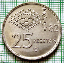 SPAIN JUAN CARLOS I 1980 25 PESETAS, FOOTBALL 1982 FIFA WORLD CUP, UNC