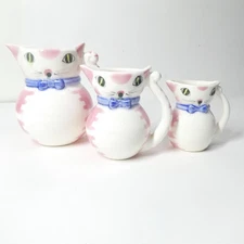 Lipper & Mann Pink White Cat Pitcher Creamers Set of 3 Vintage MCM
