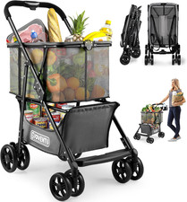 Collapsible Folding Shopping Cart - 80Lbs Grocery Stroller Carrier