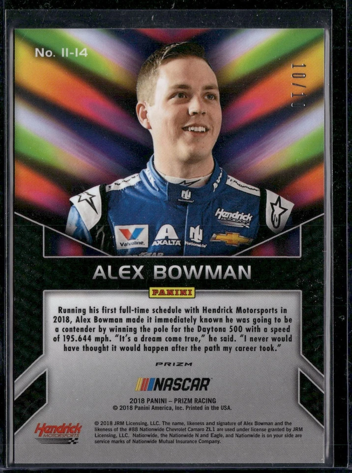 2018 Panini Prizm Racing NASCAR Alex Bowman Gold Refractor /10 II-14 Rookie RC - Image 2 of 2