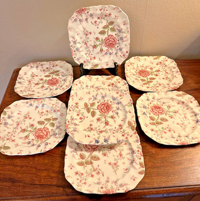 Johnson Brothers ROSE CHINTZ Square SALAD PLATES Side Plate 7.75'' x 8 UK PINK