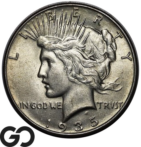 1935 Peace Dollar, Nice Original Choice BU++ Final Year Issue
