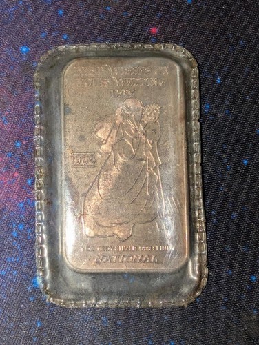 1988 BEST WISHES ON YOUR WEDDING DAY 1 TROY OZ .999 SILVER BAR - Picture 2 of 8