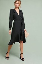 NWT Anthropologie Yumi Kim Ruffled V-Neck Wrap Dress Black size S