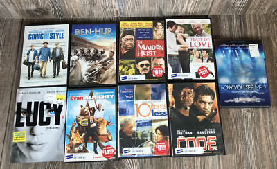 Morgan Freeman DVD 9 Lot Action Lucy, Going in Style, Maiden Heist, Ben-Hur