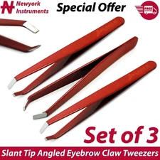 Eyebrow Claw Tweezers Slanted Pointed Tip Facial Hair Pluckers Removal Set of 3