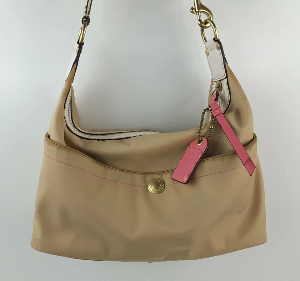 Bolso de Mano Coach Hampton Cartera F10799 Nylon Cuero Borde Rosa Tostado Foto 3 de 4