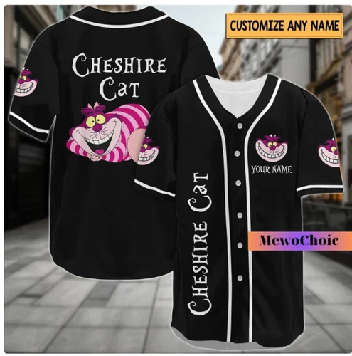 Cheshire Cat BLACK 3D Baseball Jersey Shirt