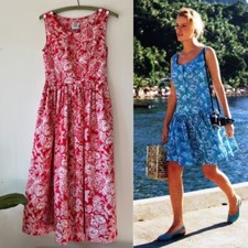 Vintage 80s Laura Ashley Red Floral Sleeveless Cottagecore Tea Party Dress 6