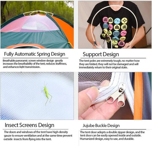 3-4 Person Man Family Tent Instant Pop Up Tent Outdoor Camping Hiking Festival - Picture 2 of 24