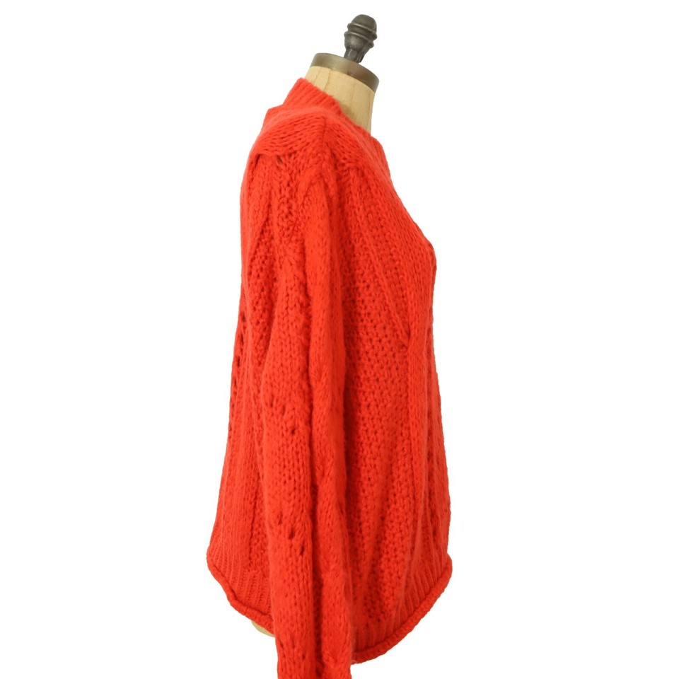 Shell Sweater Top 8/10 Balloon Sleeve Open Knit Orange Red NWT