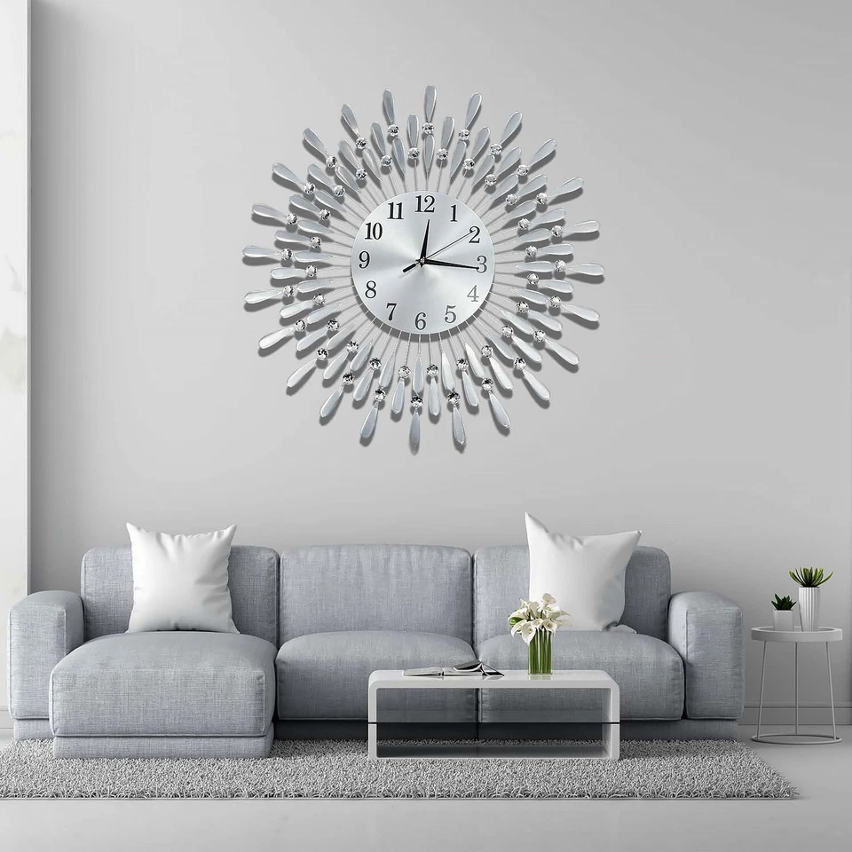 60cm Diamante Beaded Crystals Quartz Jeweled Wall Clock Home Decor Living Room - Image 2 of 4