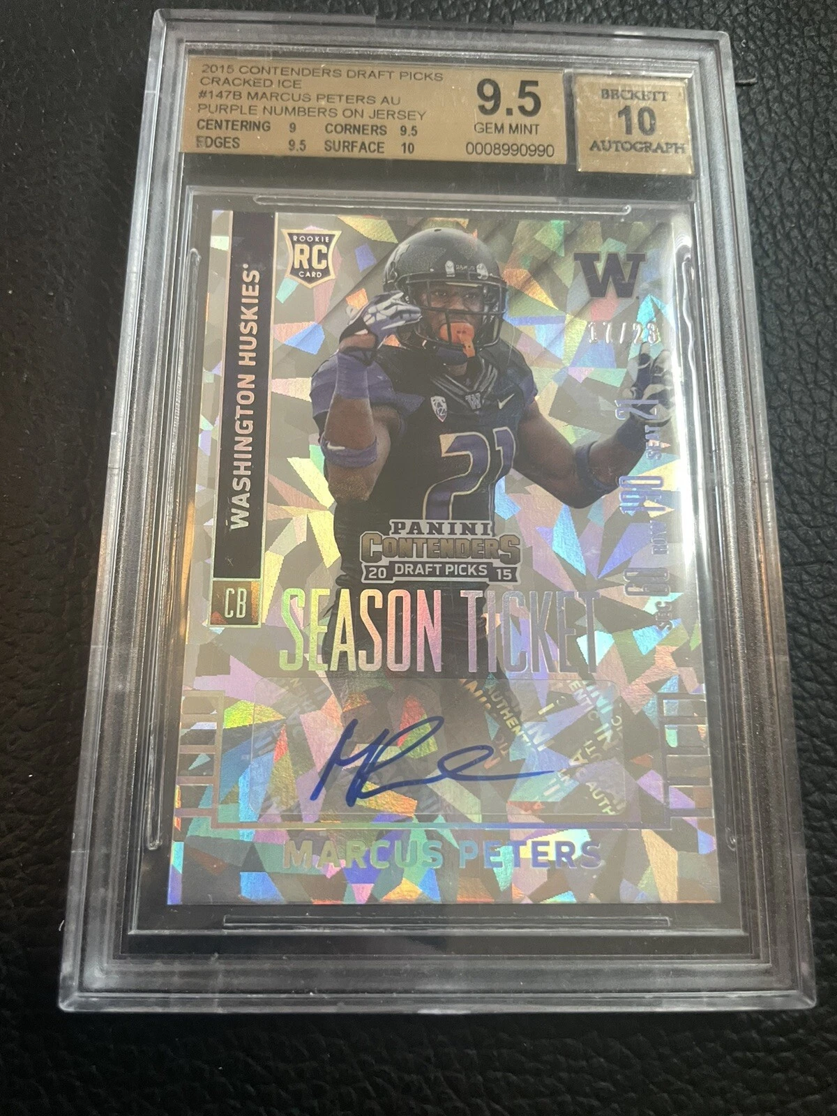 Marcus Peters Panini Contenders Draft Picks #147 Section-Autograph-Cracked Ice Ticket