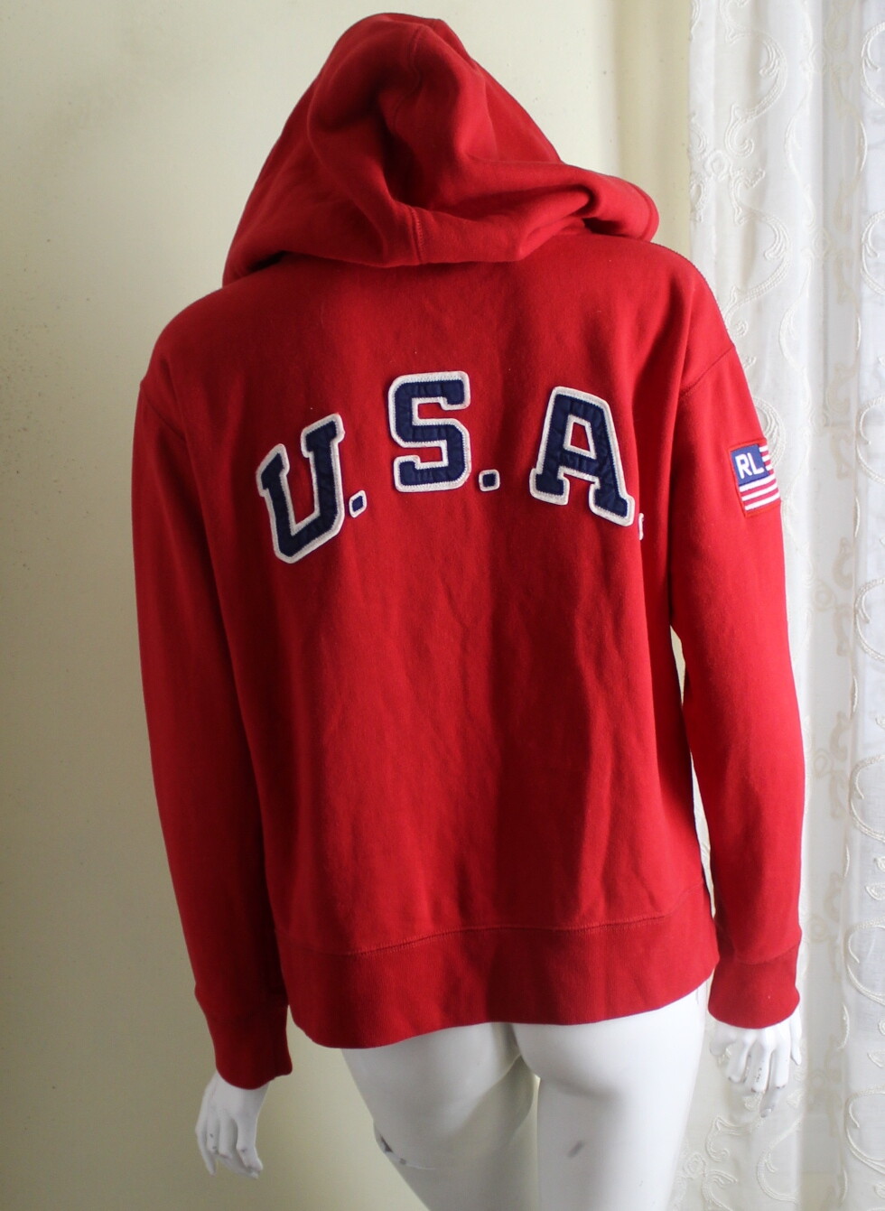 Felpa con cappuccio olimpica polo Ralph Lauren taglia S USA grande bandiera pony