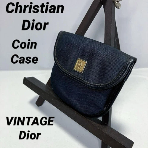 Christian Dior trotteur toile cuir porte monnaie porte monnaie portefeuille bleu marine vintage 2419