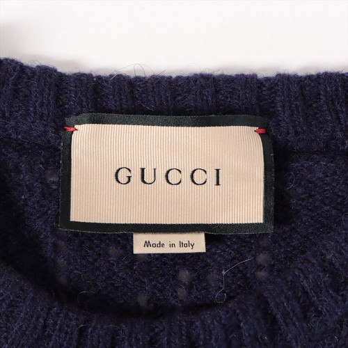 Gucci Perforated GG Pattern Stripe Knit Sweatshirt Brown x Navy Blue - Picture 8 of 8