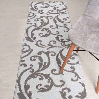 ORFA Custom Length Stair Hallway Carpet Runner Rug Non Slip Backing, Floral Silver