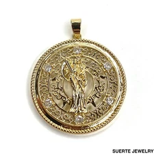 14k Gold Plated Holy Death Pendant Santa Muerte Medalla Collar Oro Laminado