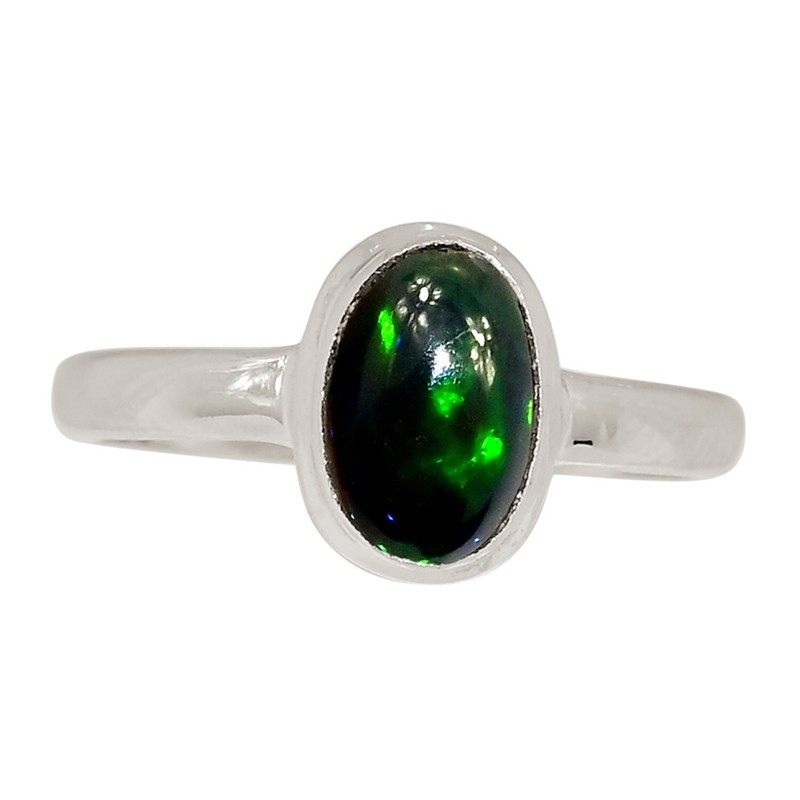 Natural Chalama Black Opal 925 Sterling Silver Ring Jewelry s.6.5 ALLR-30166