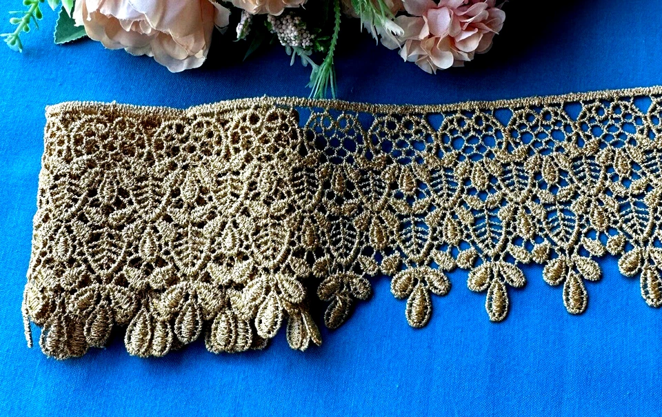 Metallic Venise Lace, 3+1/8 inch gold color price per yard - Image 3 of 3