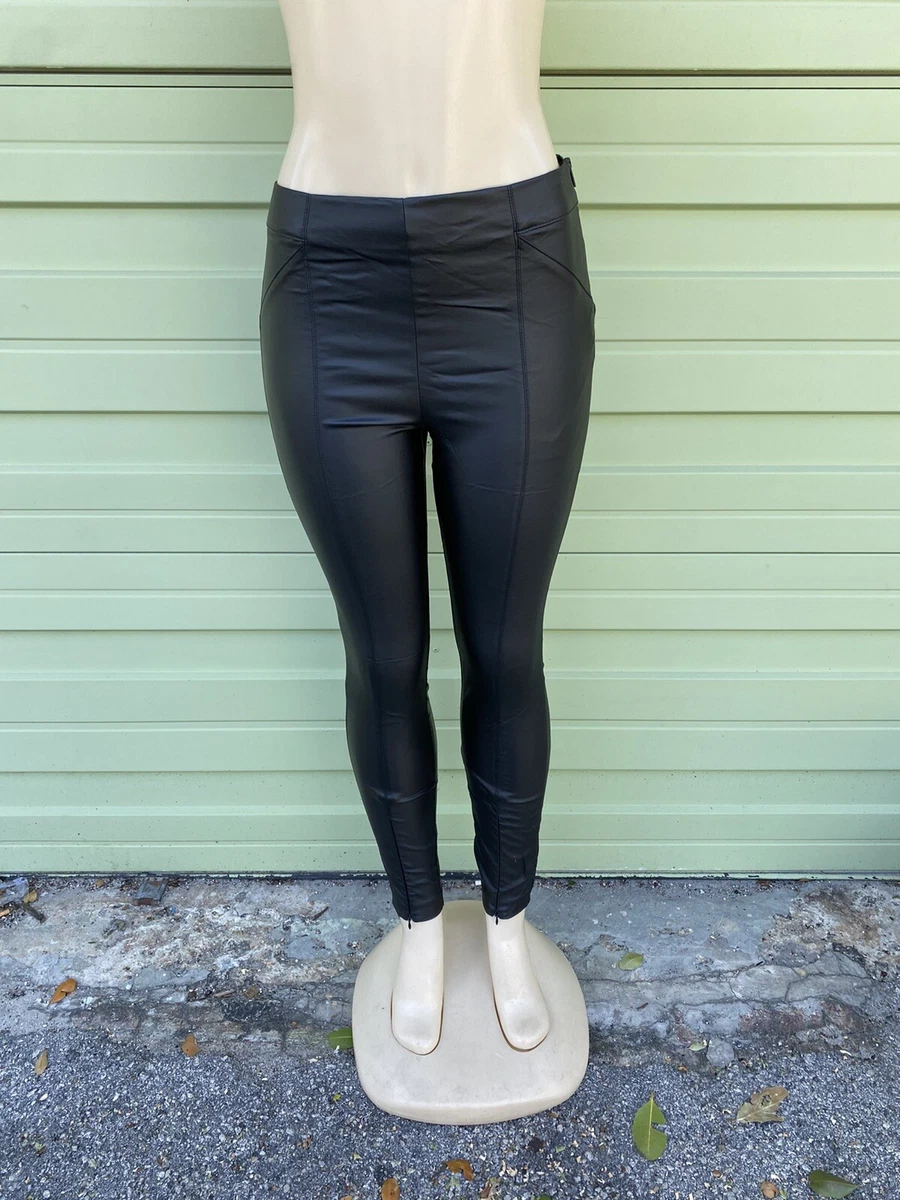 ZARA Black WAXED-EFFECT LEGGINGS Mid Rise Waist 26'' Zipper Medium