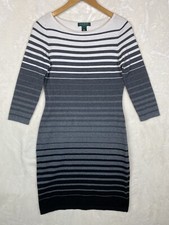 Lauren Ralph Lauren Dress Womens Small Sheath Stripe Knit Stretch Office Work