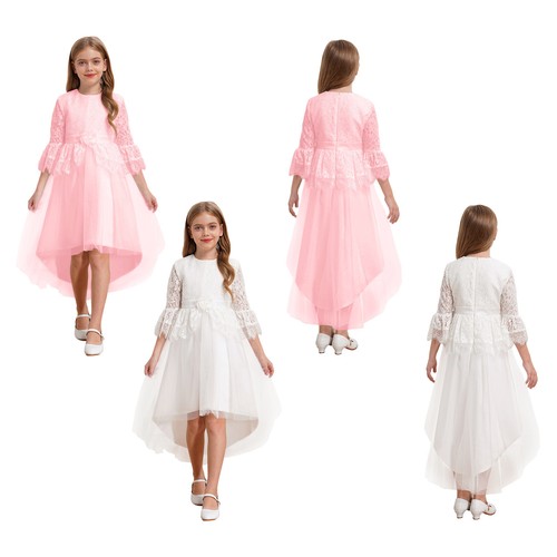 Children Girls Gown Waistline Dance Wear Dressup Dress Graduation Solid Party - Picture 4 of 32